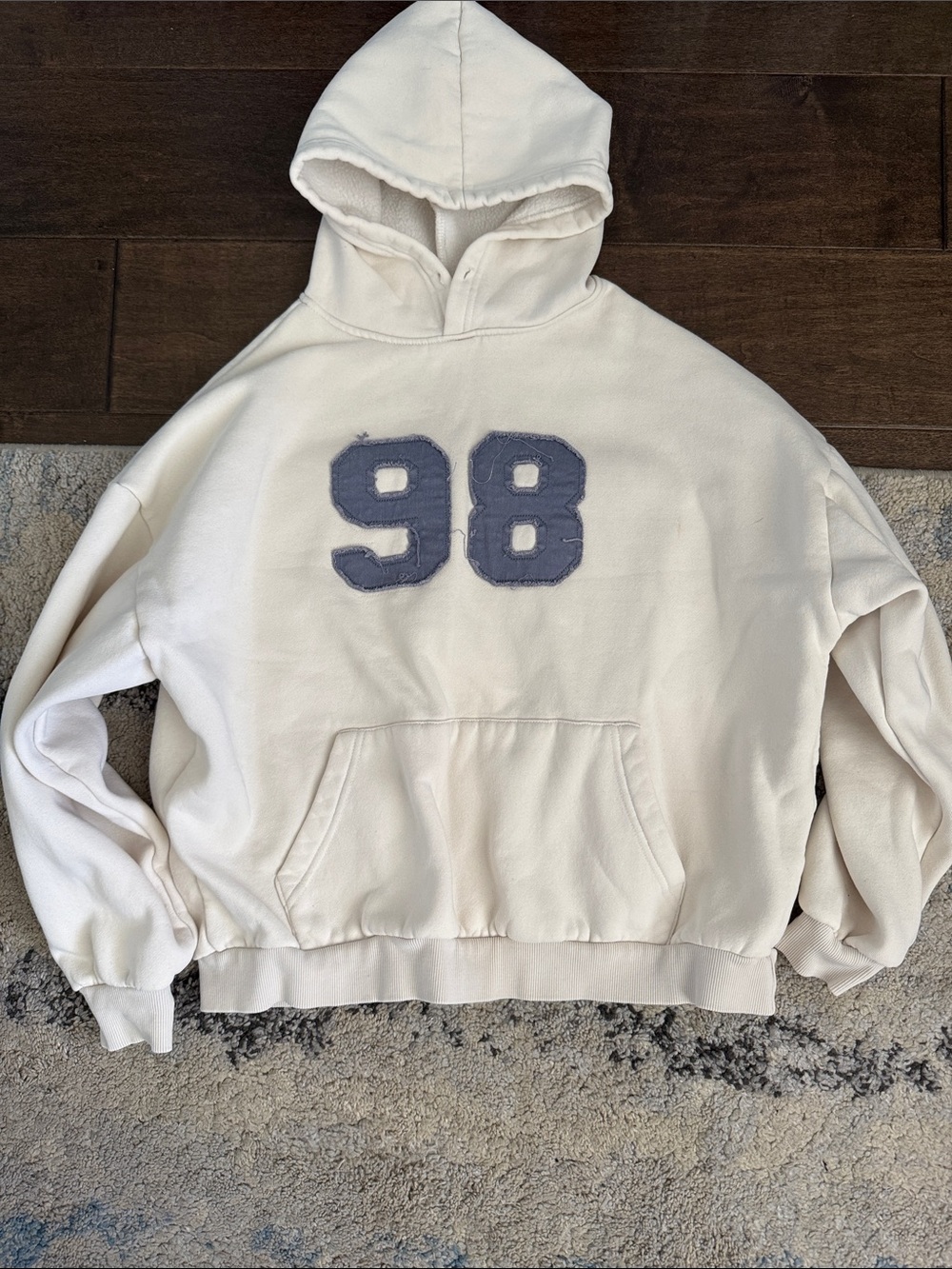 Edikted Cream Hoodie with Gray '98 Patch
